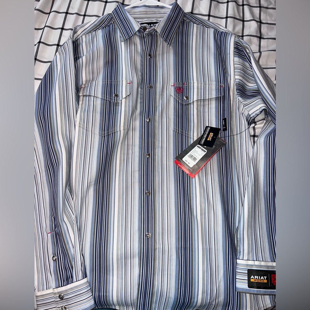 FR (Fire resistant)Ariat Blue Casual Button Down Shirt with Stripes
